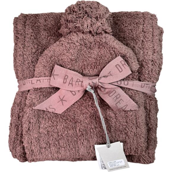 Barefoot Dreams CozyChic Pom Pom Beanie & Scarf Set Chestnut One Size NWT - Picture 1 of 10